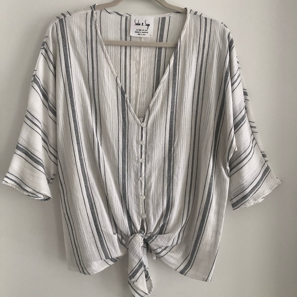 Striped button down tie top